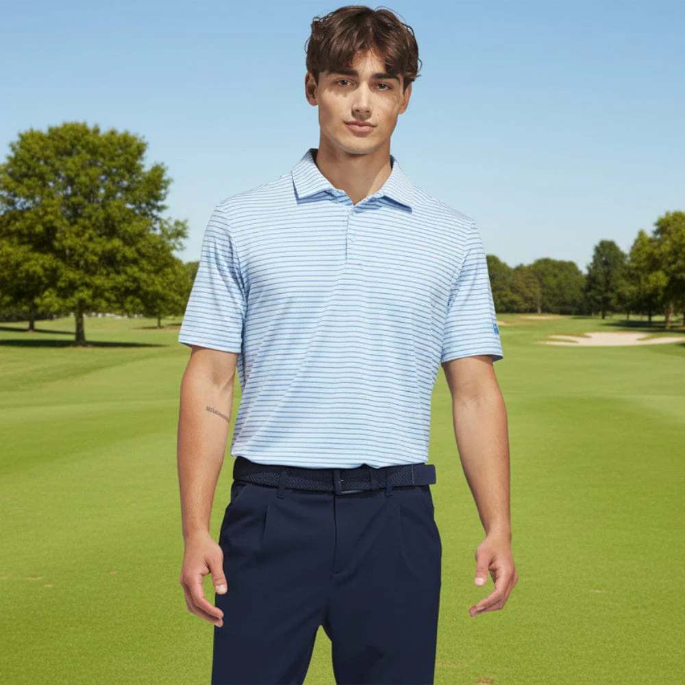 adidas Performance Two-Color Stripe Polo Shirt - Crystal Sky/Lucid Ray Blue - Image 6