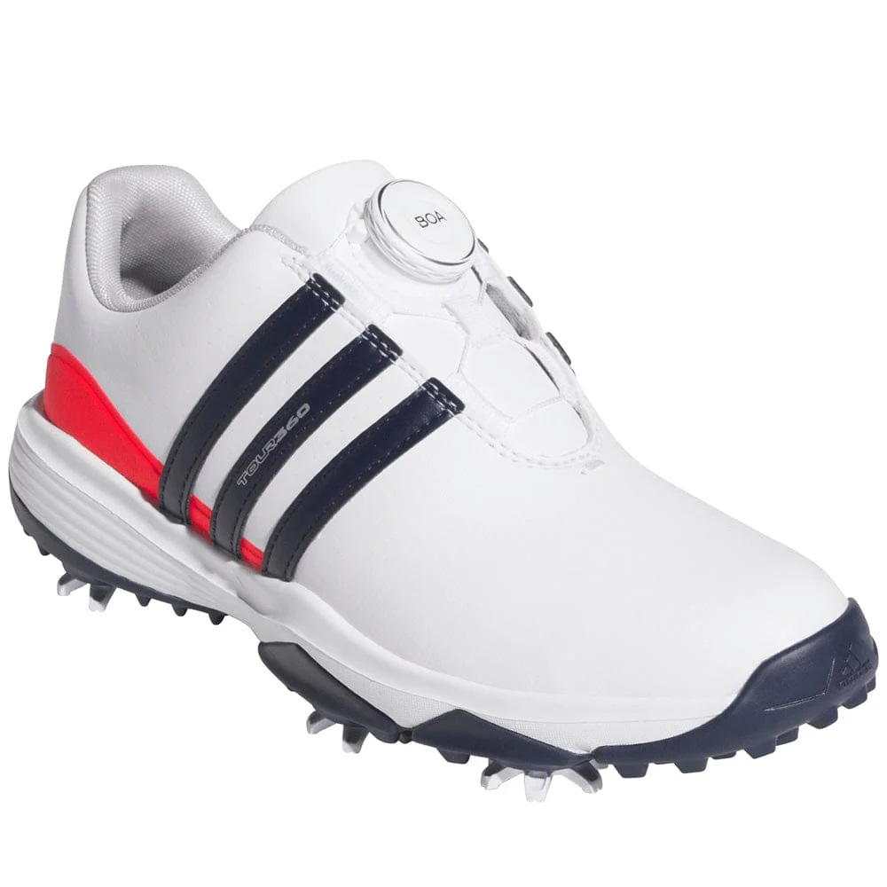 adidas Tour360 24 Boa Junior Golf Shoes - Cloud White/Collegiate Navy/Lucid Red - Image 5