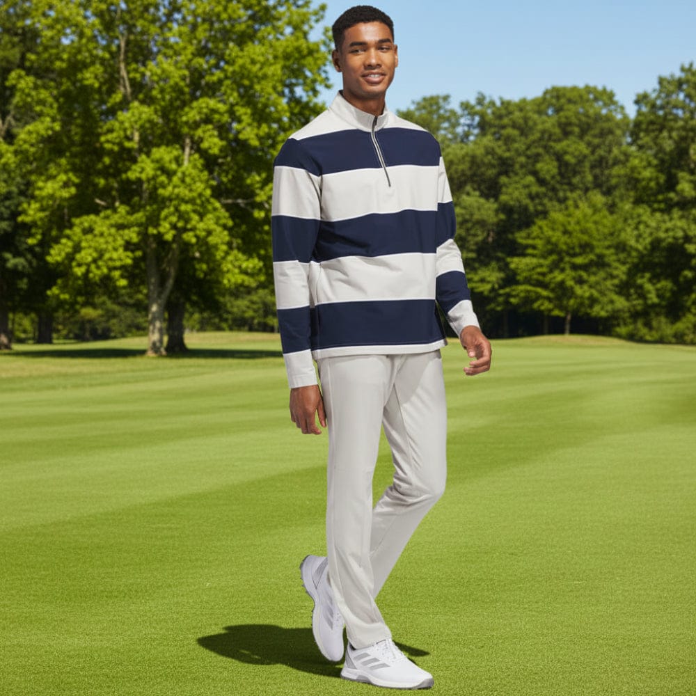 adidas Ultimate365 Rugby Stripe Quarter-Zip - Collegiate Navy/Wonder Alumina - Image 4