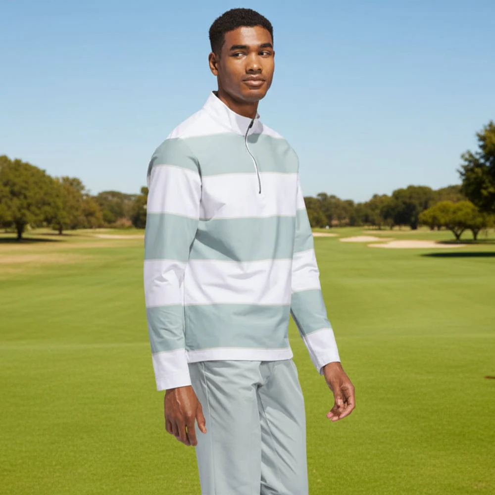 adidas Ultimate365 Rugby Stripe Quarter-Zip - Wonder Sage/White - Image 4