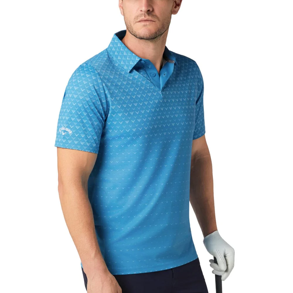 Callaway Engineered Chev Ombre Print Polo Shirt - Cendre Blue - Image 3