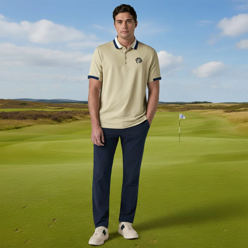 Callaway Legacy Collection Striped Colourblock Ribbed Collar Polo Shirt - Fields of Rye - Image 3