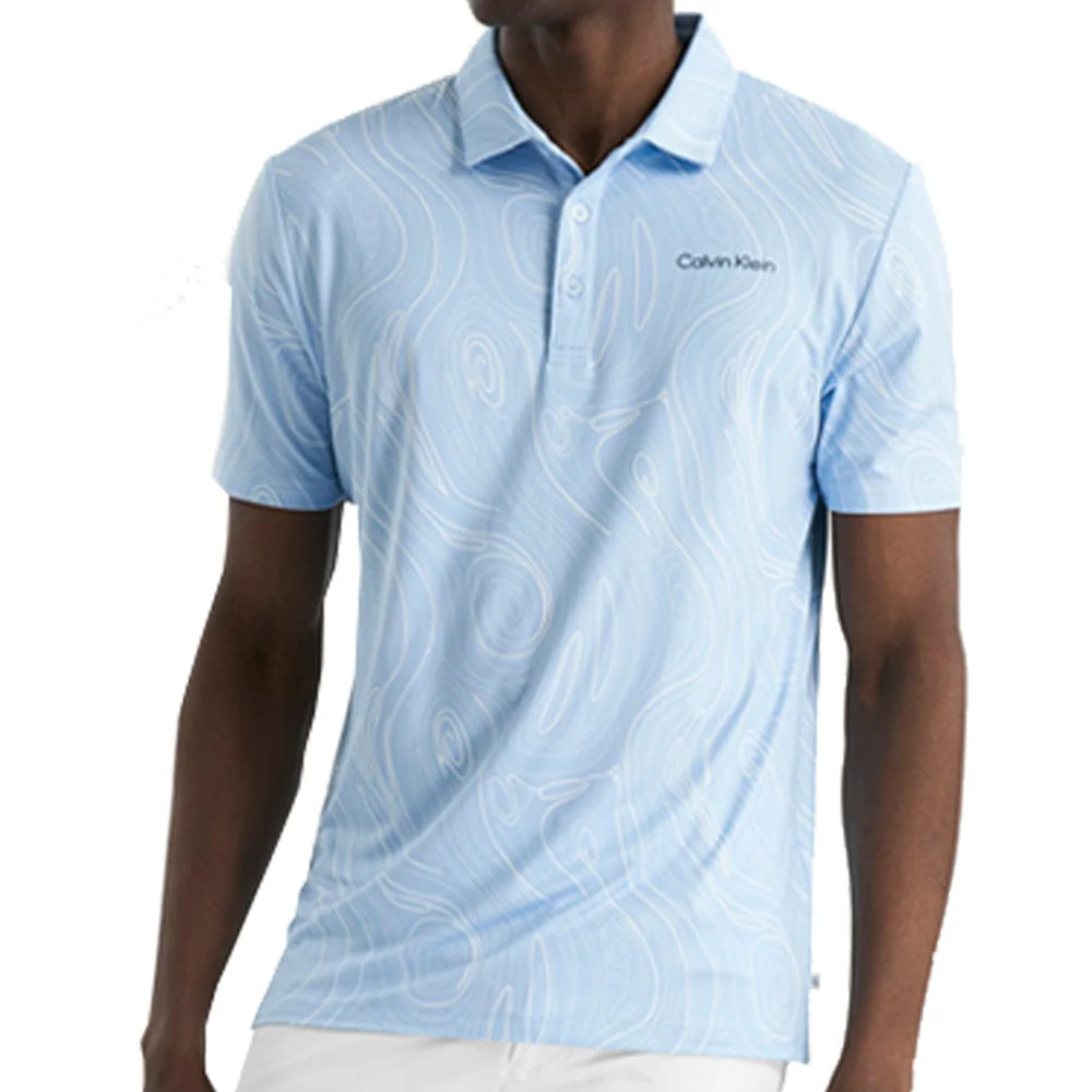 Calvin Klein Marble Print Polo Shirt - Bluebell