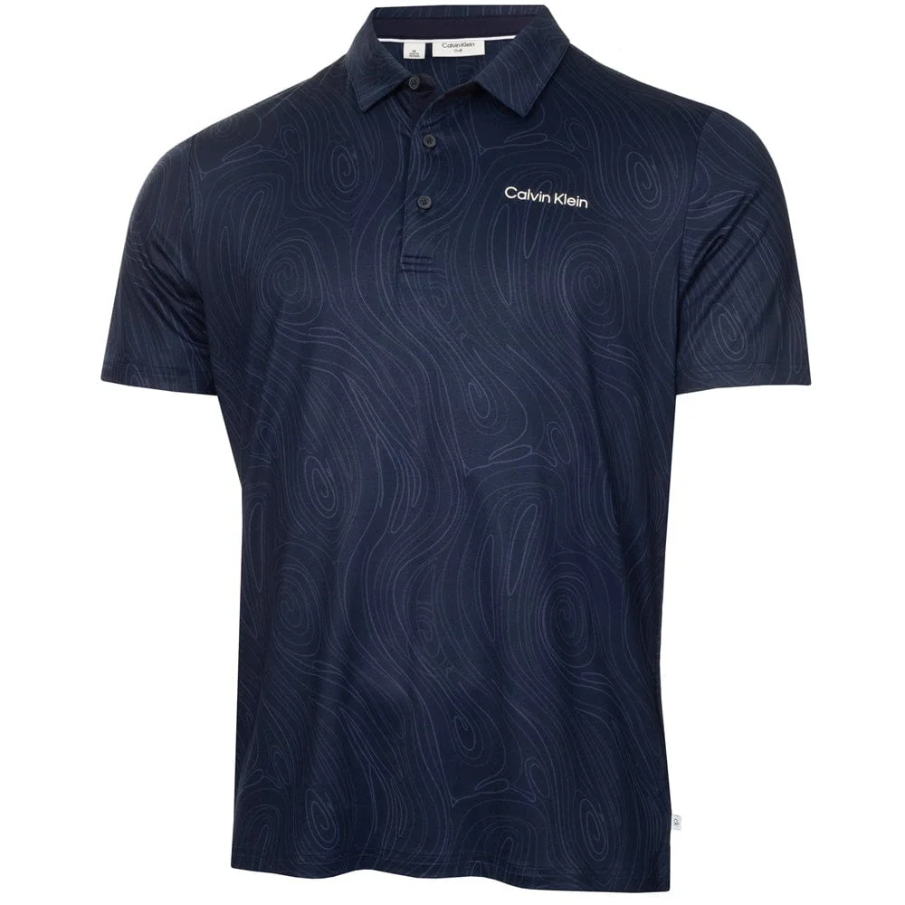 Calvin Klein Marble Print Polo Shirt - Navy - Image 3