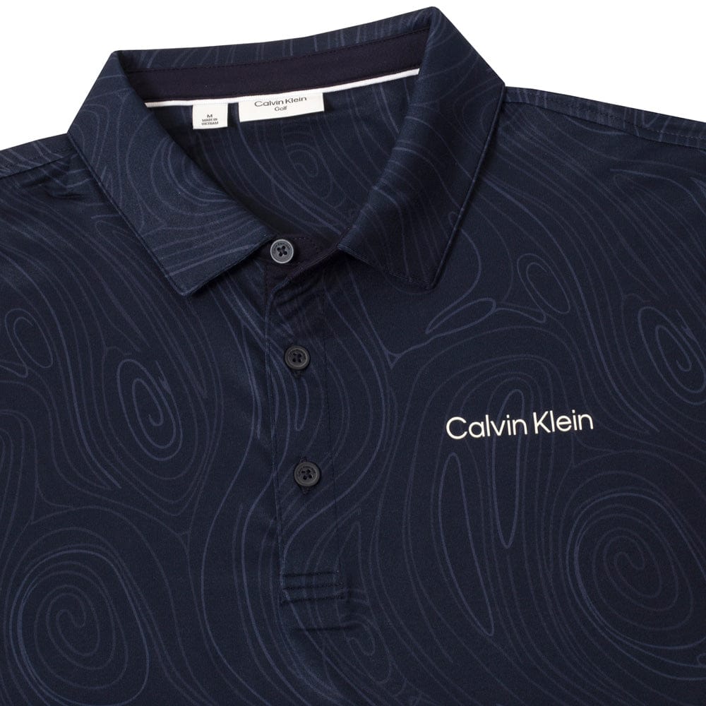 Calvin Klein Marble Print Polo Shirt - Navy - Image 5