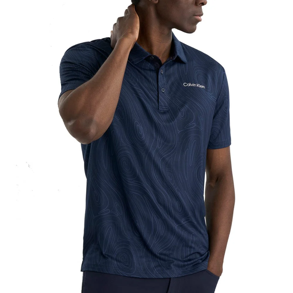 Calvin Klein Marble Print Polo Shirt - Navy - Image 8