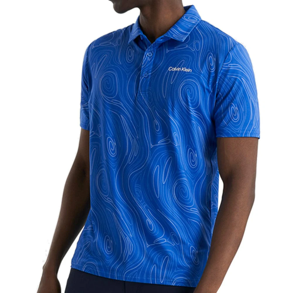 Calvin Klein Marble Print Polo Shirt - Sapphire - Image 4