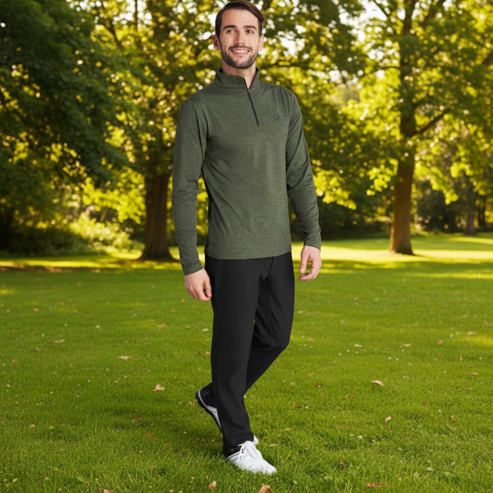 Calvin Klein Newport Half-Zip Sweater - Olive Green Marl - Image 4