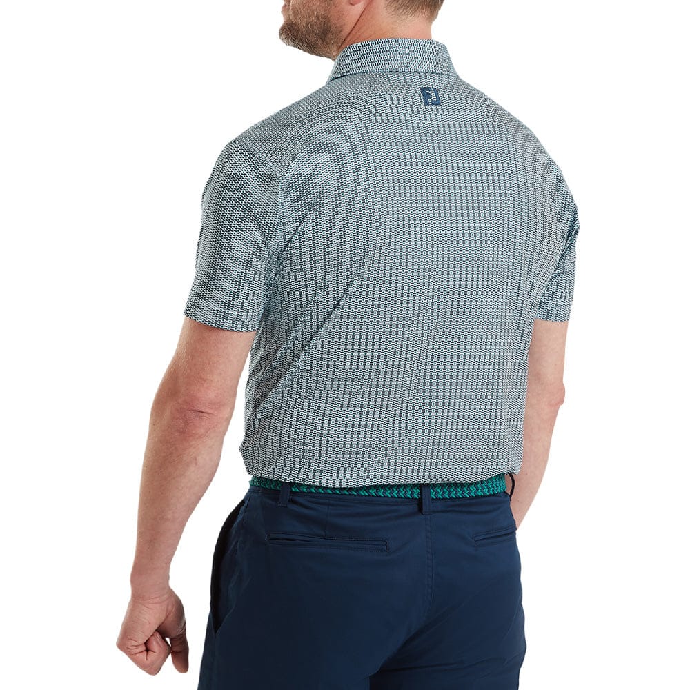 FootJoy Nautical Flag Print Lisle Polo Shirt- Field Green/Navy - Image 4
