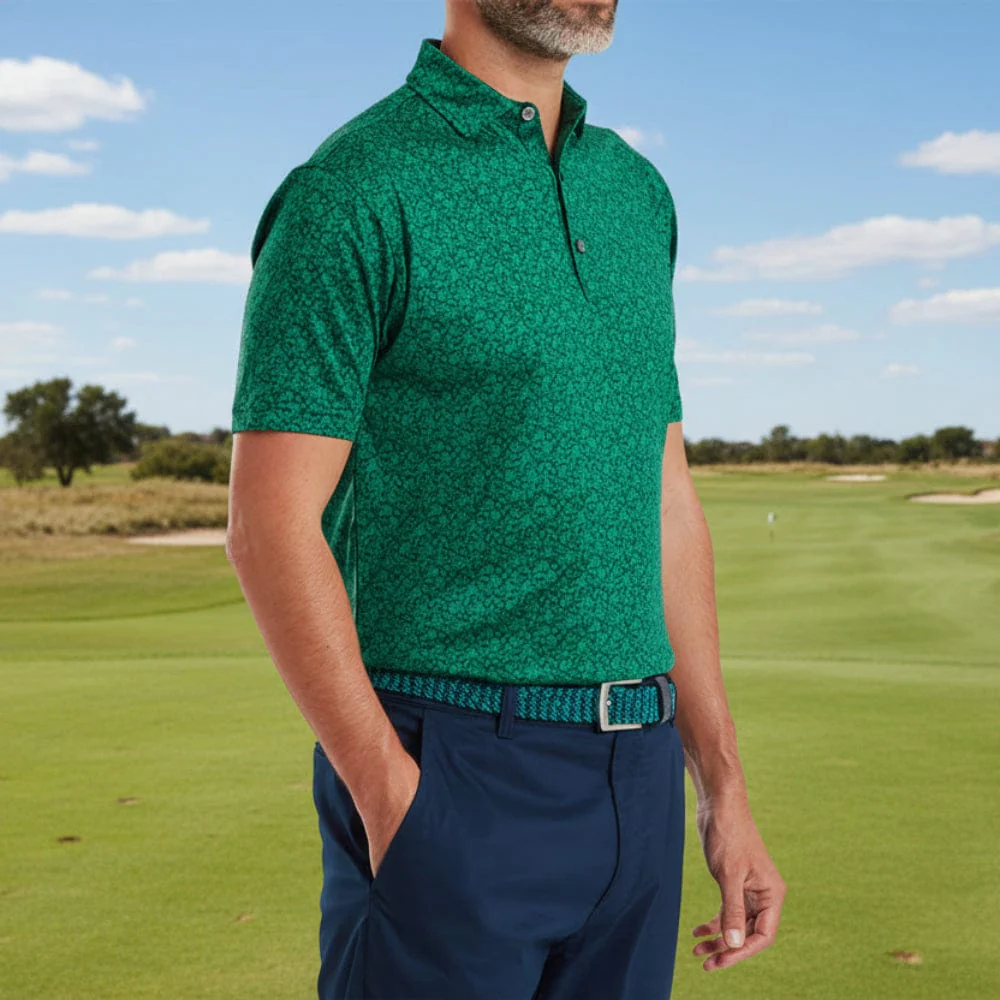 FootJoy Painted Floral Lisle Polo Shirt - Field Green - Image 3