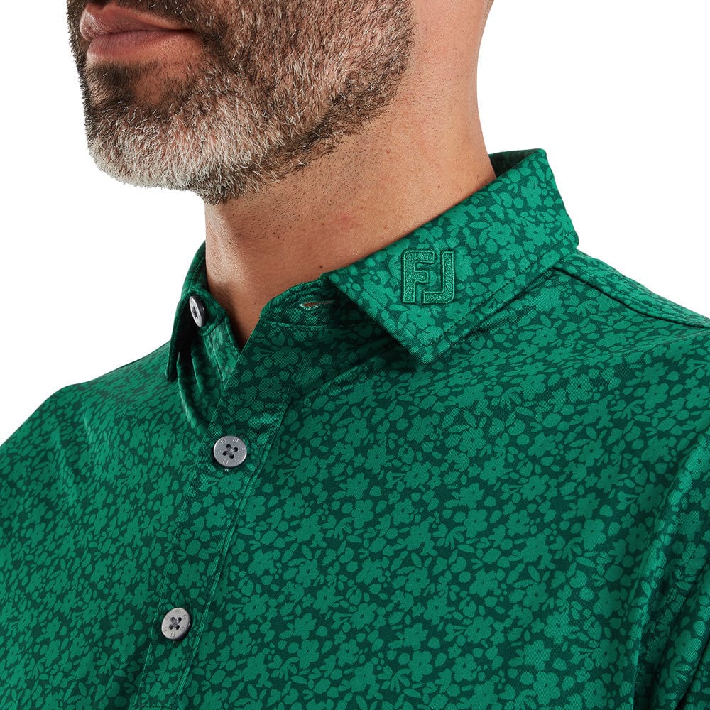 FootJoy Painted Floral Lisle Polo Shirt - Field Green - Image 5