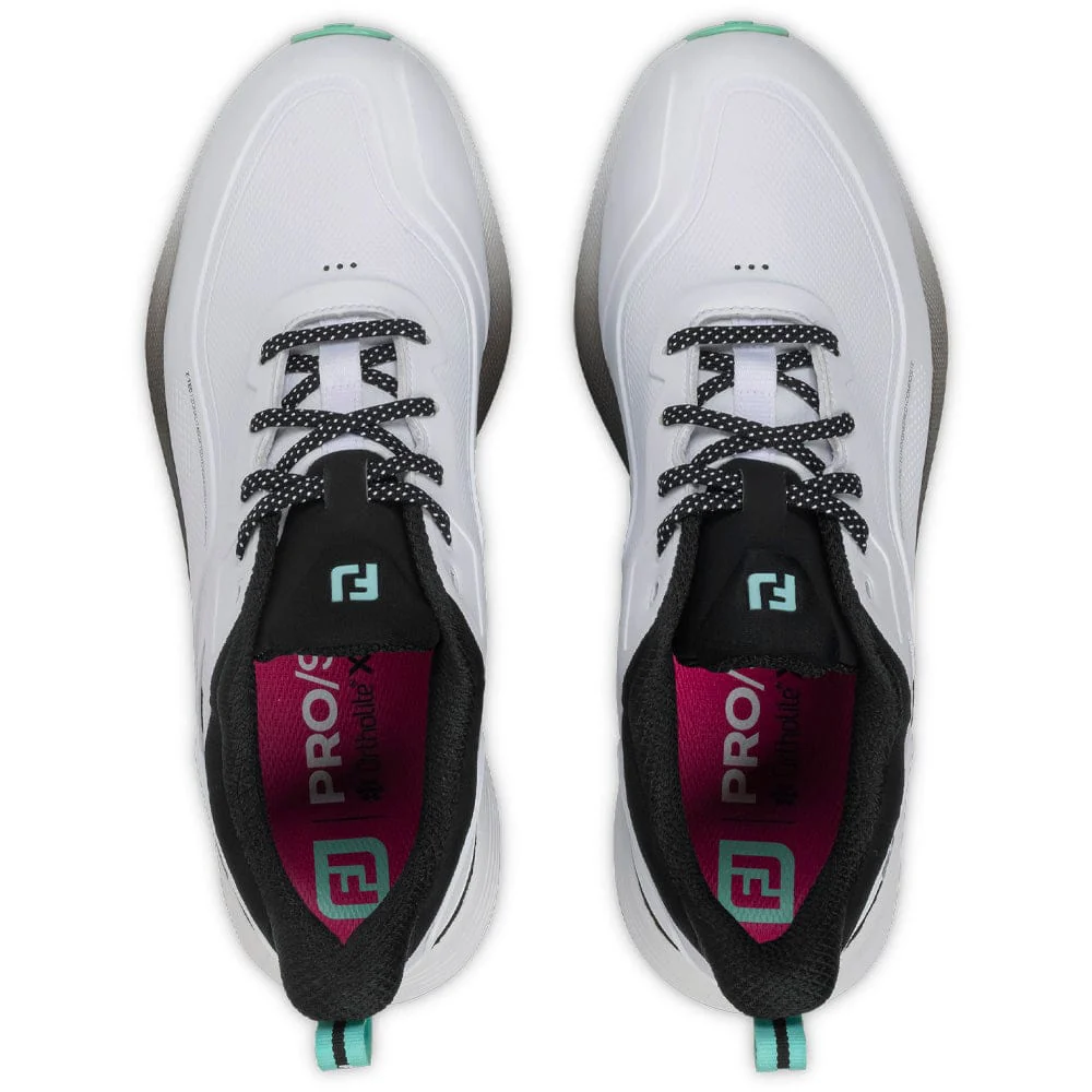 FootJoy Pro SL Waterproof Spikeless Shoes - White/Black/Teal - Image 5