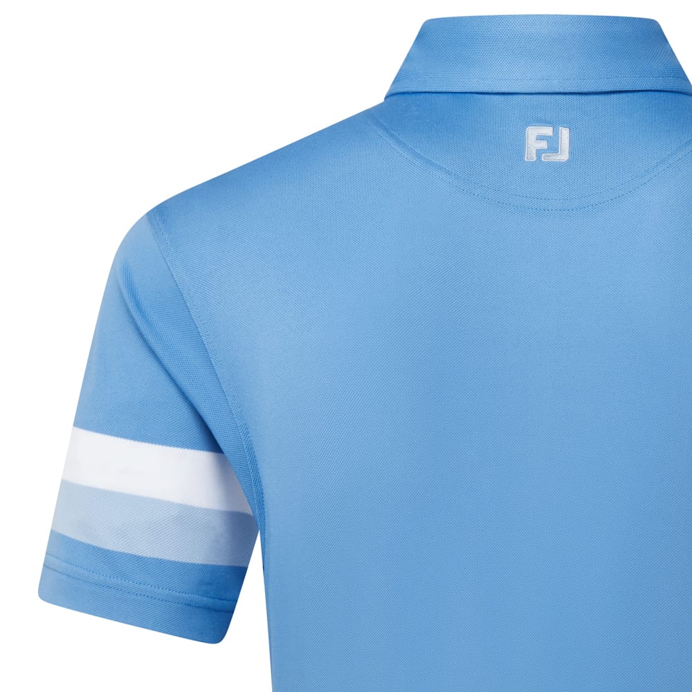 FootJoy Sleeve Stripe Pique Polo Shirt - Coastal Blue/Chambray/White - Image 5