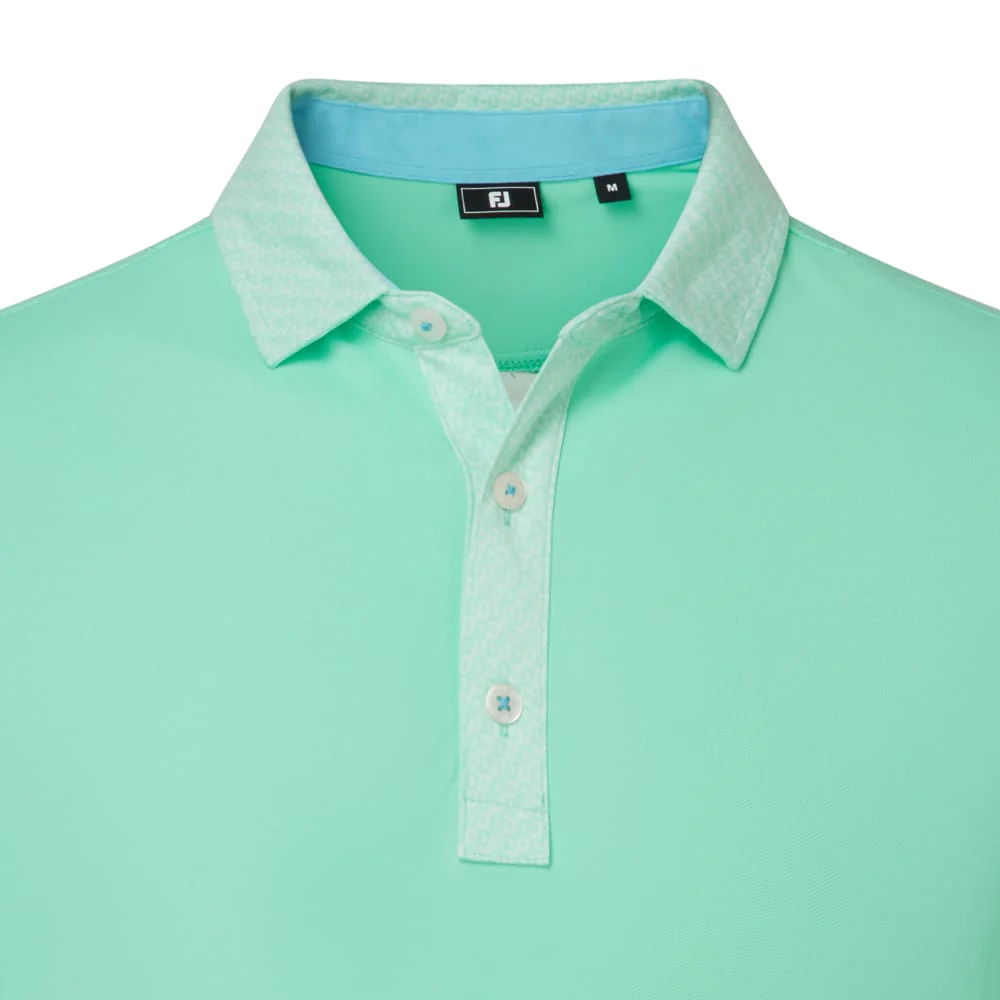 FootJoy Star Geo Trim Pique Polo Shirt - Seaglass - Image 3