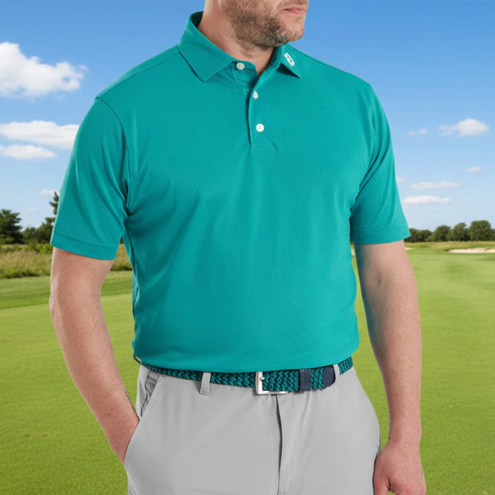 FootJoy Stretch Pique Solid Polo Shirt- Tile Blue - Image 3
