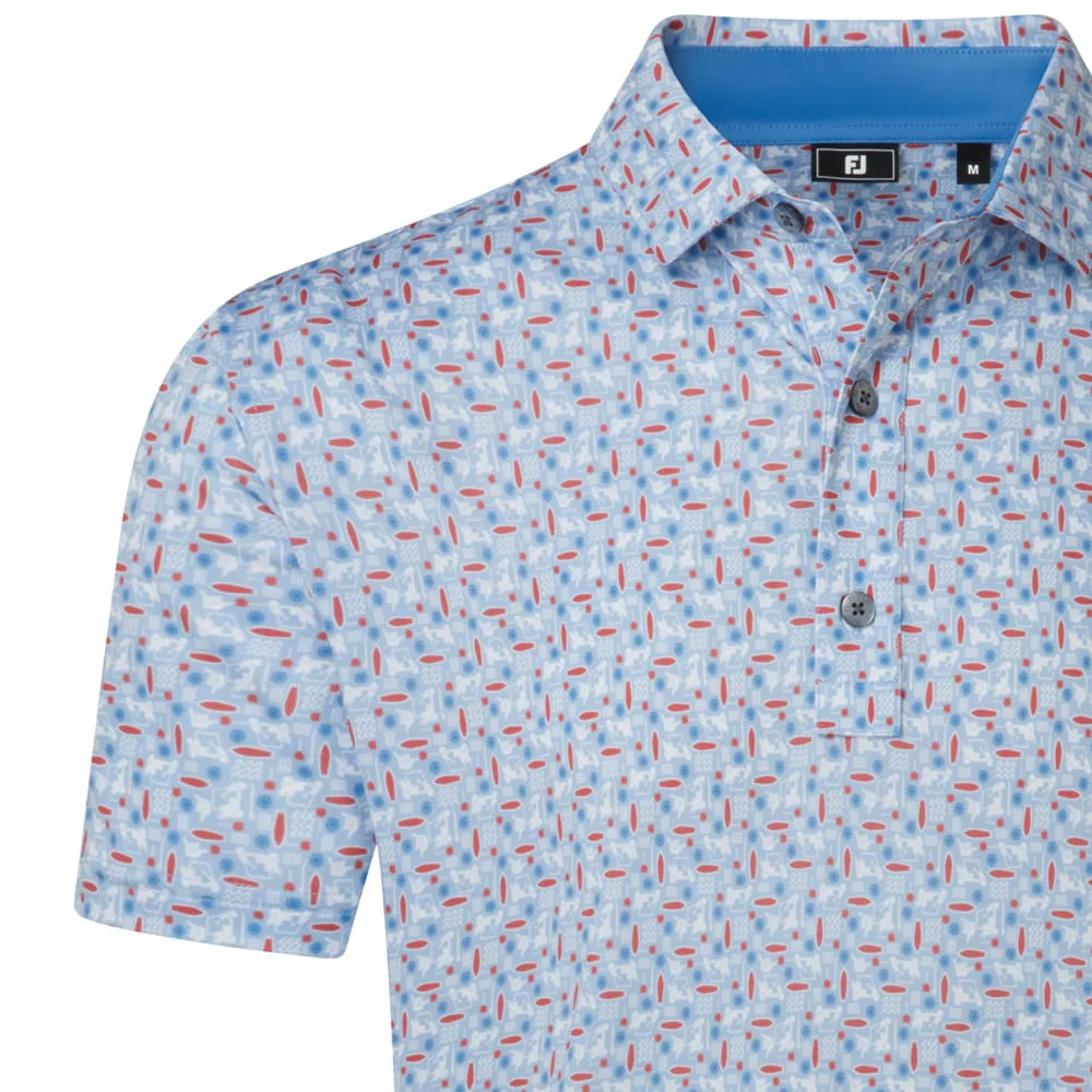 FootJoy Surfs Up Print Lisle Polo Shirt - White/Chambray/Nantucket Red/Coastal Blue - Image 4