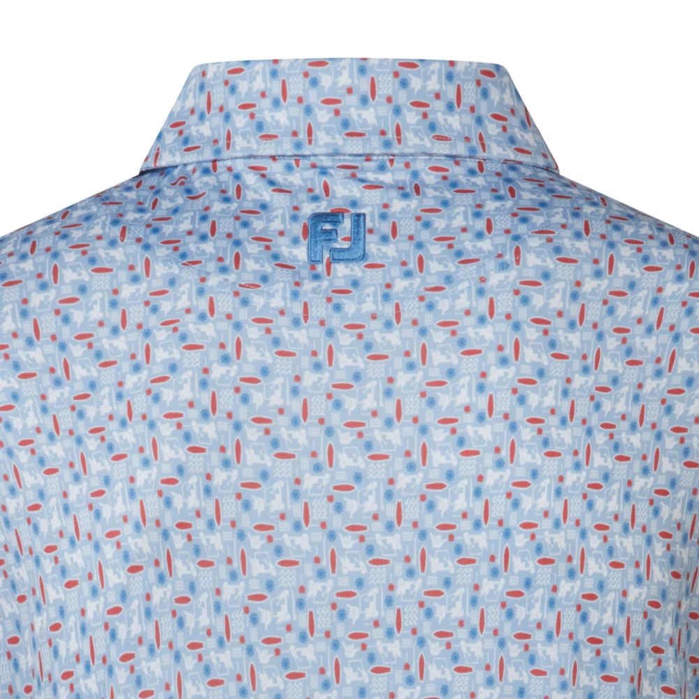 FootJoy Surfs Up Print Lisle Polo Shirt - White/Chambray/Nantucket Red/Coastal Blue - Image 5