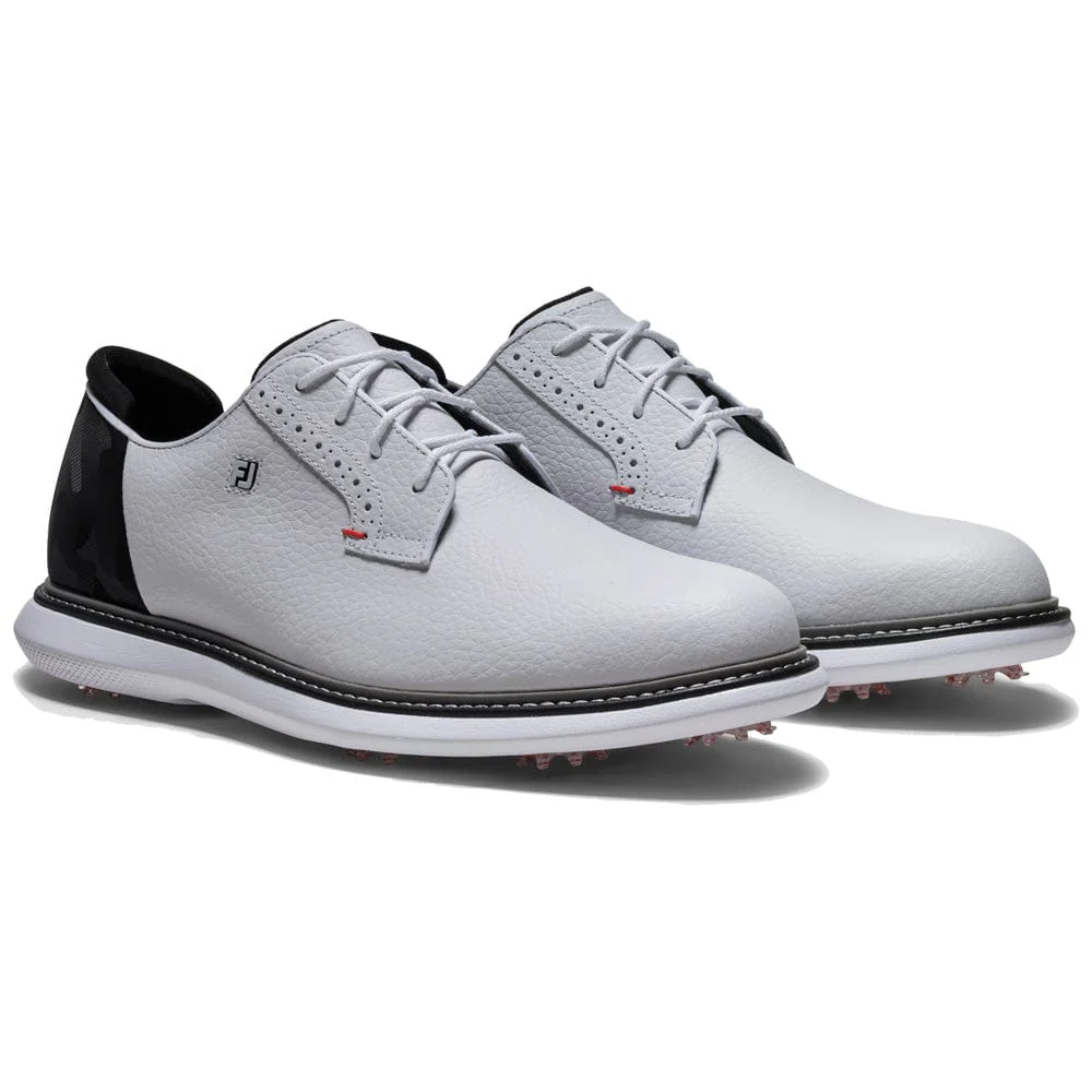 FootJoy Traditions Blucher Waterproof Spiked Shoes - White/Black/Red - Image 3