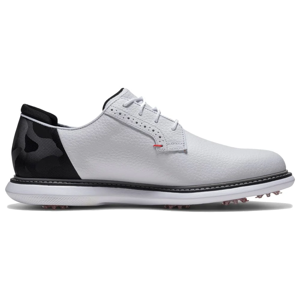 FootJoy Traditions Blucher Waterproof Spiked Shoes - White/Black/Red - Image 5