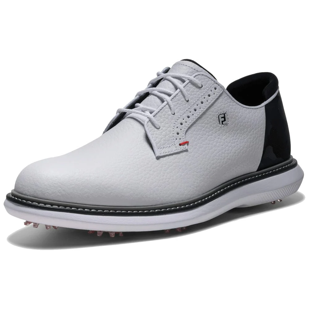 FootJoy Traditions Blucher Waterproof Spiked Shoes - White/Black/Red - Image 6
