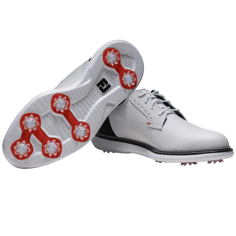 FootJoy Traditions Blucher Waterproof Spiked Shoes - White/Black/Red - Image 7