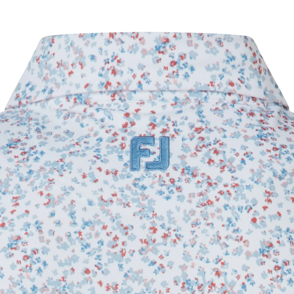 FootJoy Watercolour Floral Print Pique Polo Shirts - White/Chambray/Nantucket Red - Image 4