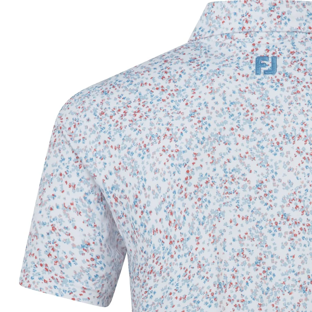 FootJoy Watercolour Floral Print Pique Polo Shirts - White/Chambray/Nantucket Red - Image 5
