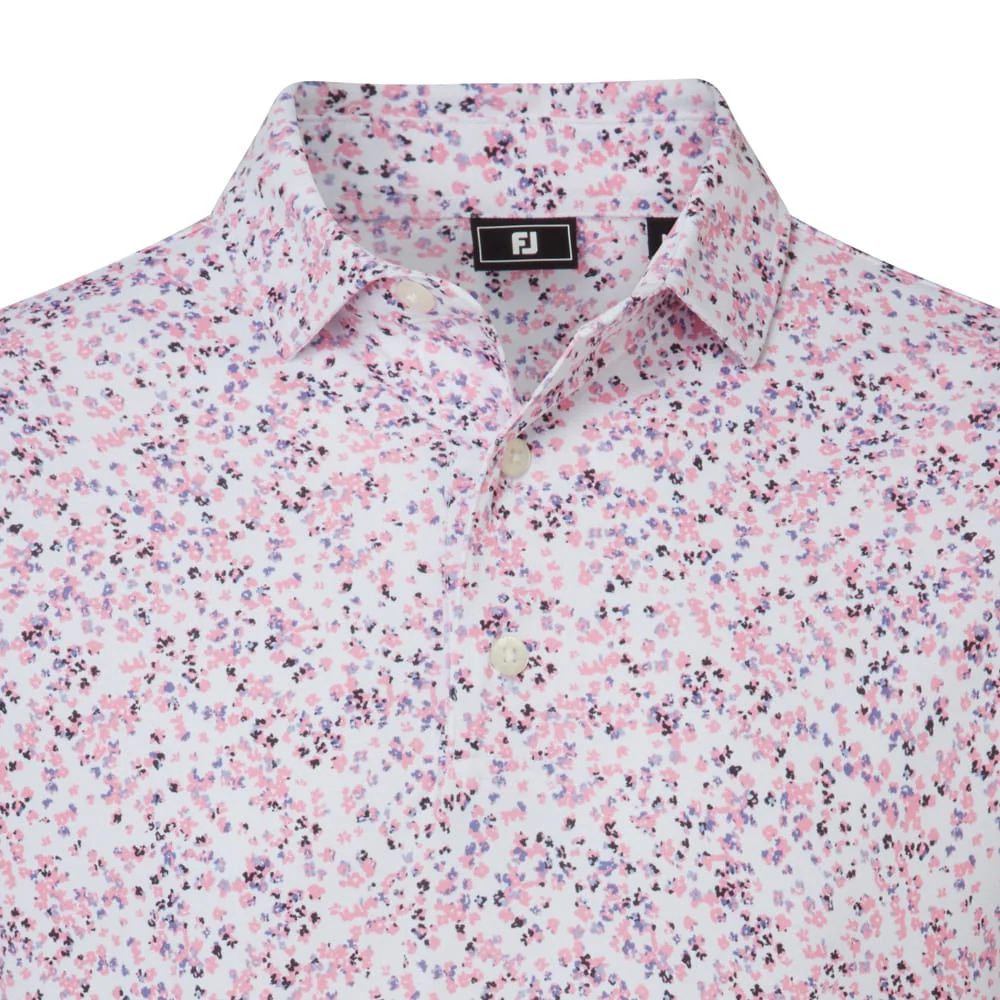 FootJoy Watercolour Floral Print Pique Polo Shirts - White/Pink Pop/Black - Image 3