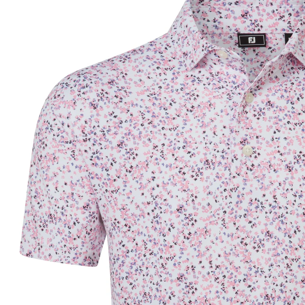 FootJoy Watercolour Floral Print Pique Polo Shirts - White/Pink Pop/Black - Image 5