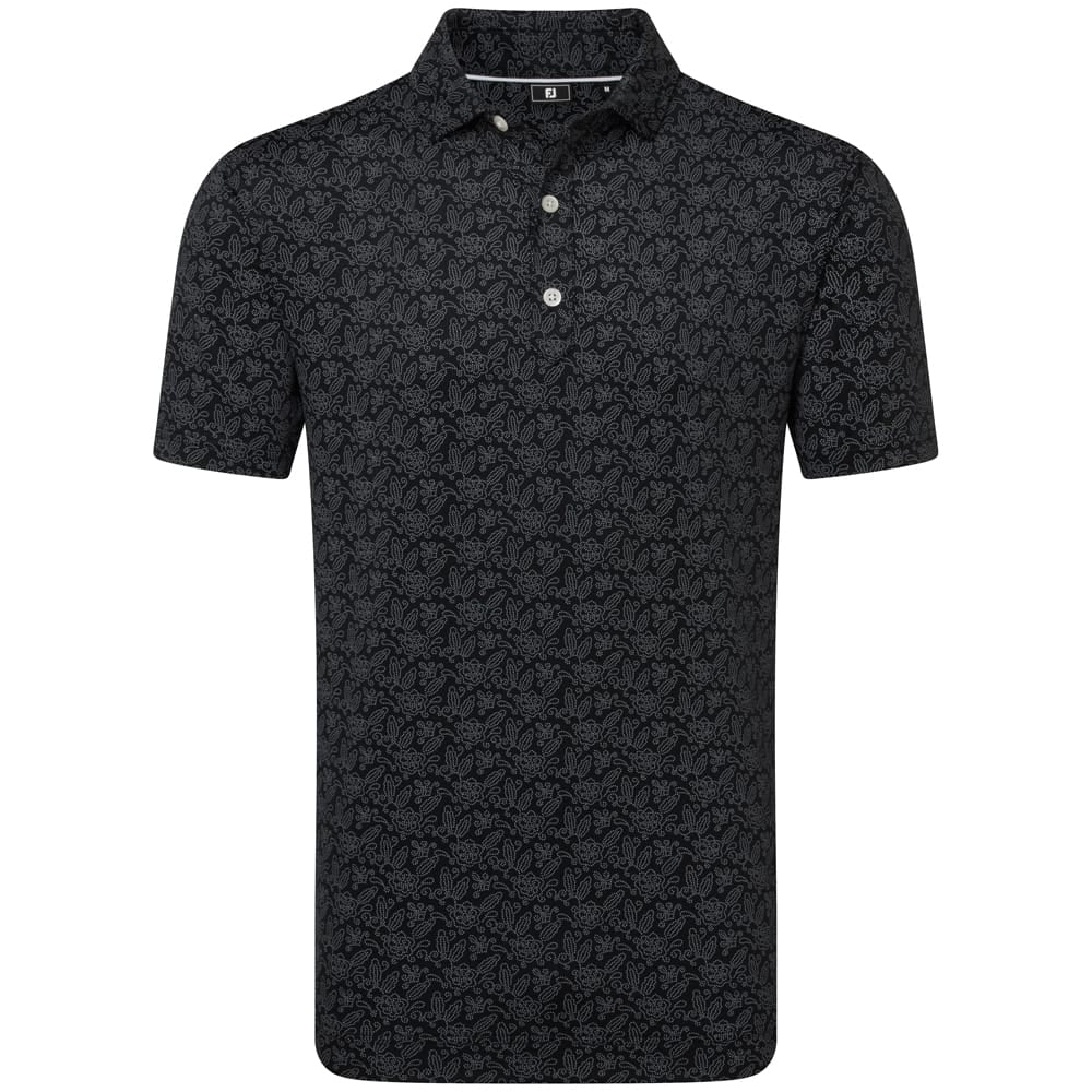 FootJoy Wingtip Floral Lisle Polo Shirt - Black/White