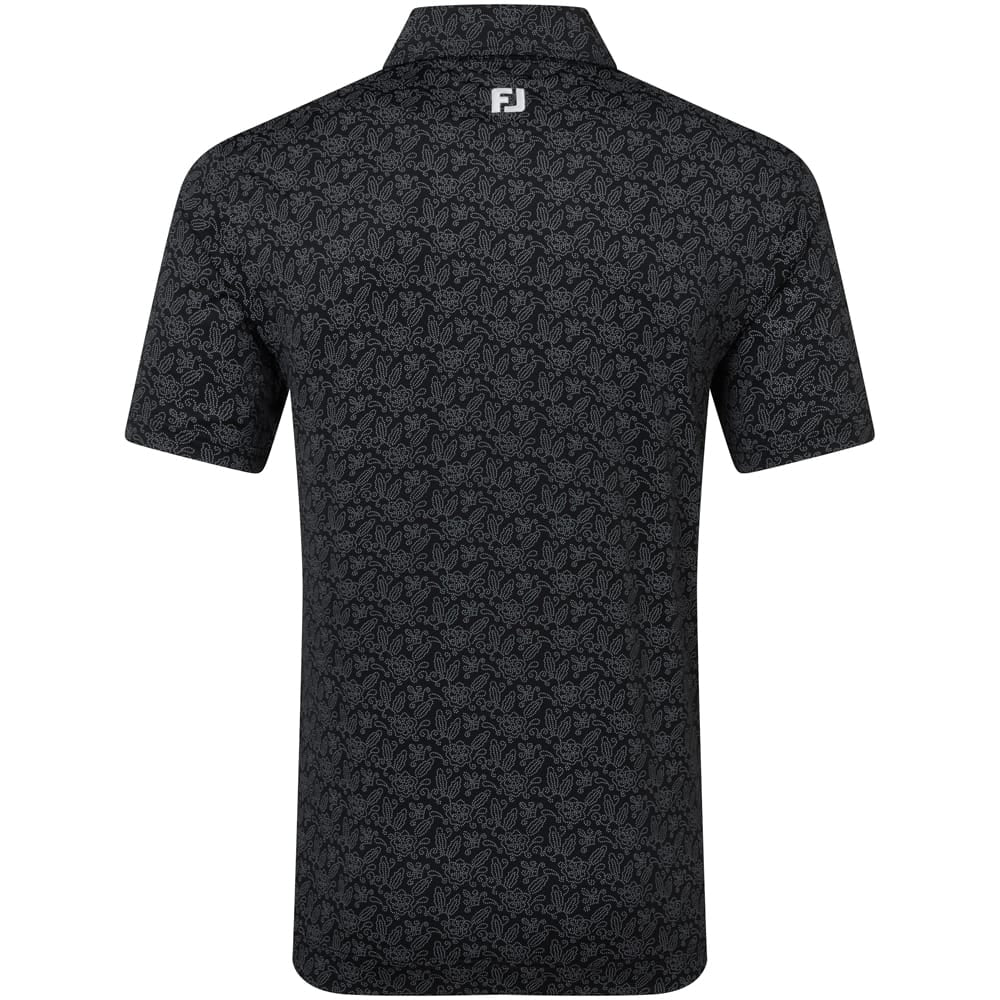 FootJoy Wingtip Floral Lisle Polo Shirt - Black/White - Image 2