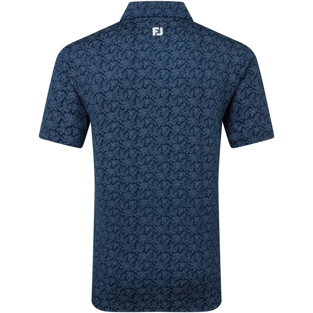 FootJoy Wingtip Floral Lisle Polo Shirt - Navy/White - Image 2