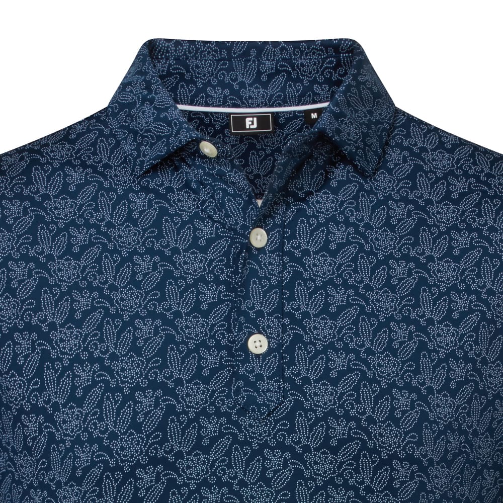 FootJoy Wingtip Floral Lisle Polo Shirt - Navy/White - Image 3
