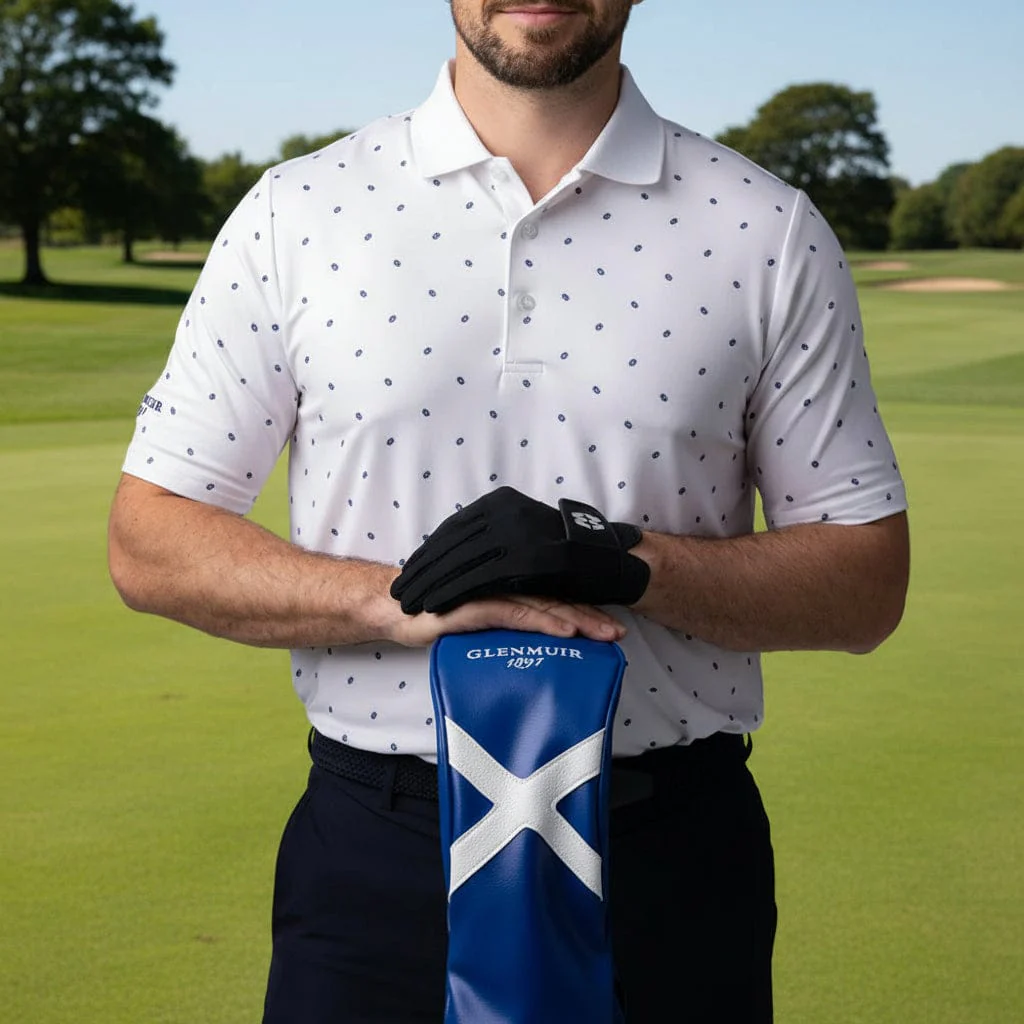 Glenmuir Crawford Polo Shirt - White/Navy Saltire Flags - Image 4