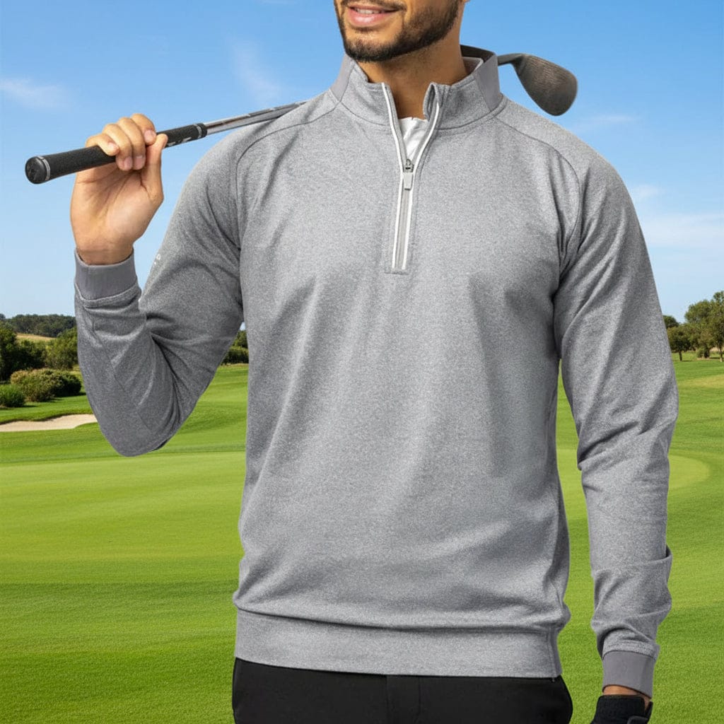 Glenmuir Esk 1/4 Zip Pullover - Light Grey Marl/White - Image 5