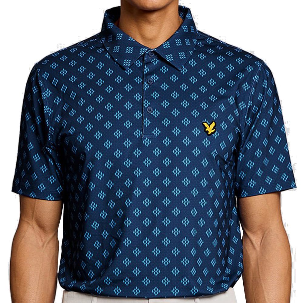 Lyle & Scott Golf Argyle Print Polo Shirt - Navy Peony - Image 3