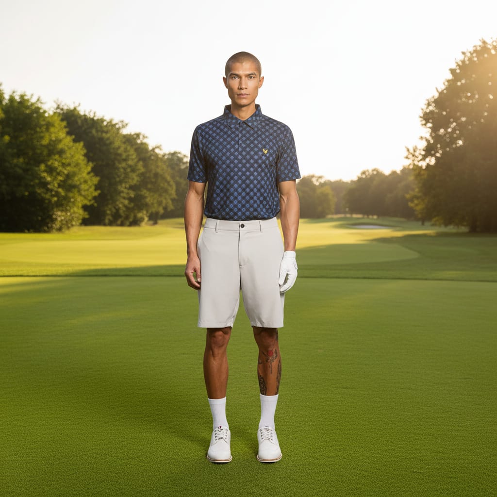 Lyle & Scott Golf Argyle Print Polo Shirt - Navy Peony - Image 4