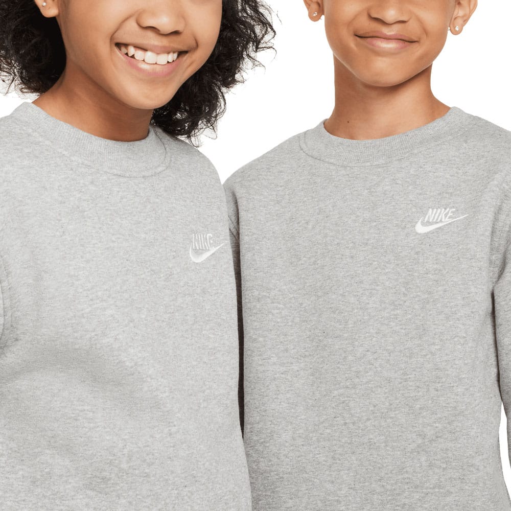 Nike Junior Sportswear Club Fleece Crew Neck Pullover - Dark Grey Heather/White - Image 5