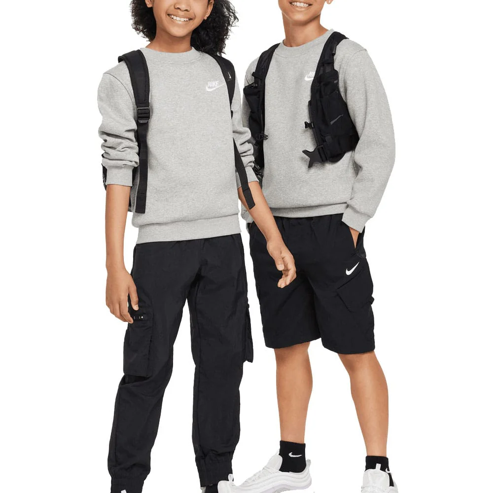 Nike Junior Sportswear Club Fleece Crew Neck Pullover - Dark Grey Heather/White - Image 6