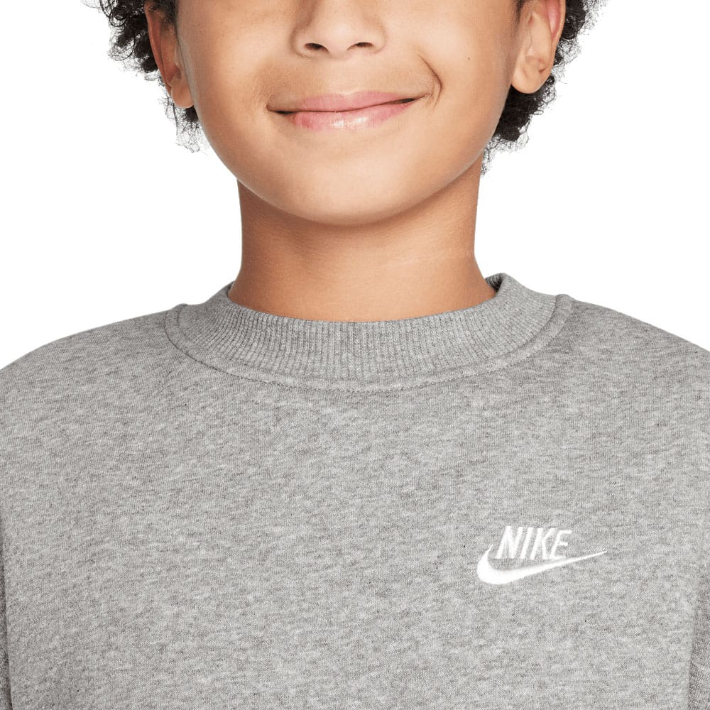 Nike Junior Sportswear Club Fleece Crew Neck Pullover - Dark Grey Heather/White - Image 7