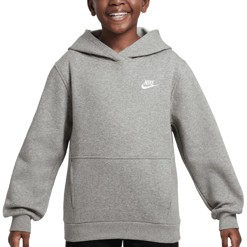 Nike Junior Sportswear Club Fleece Hoodie - Dark Grey Heather/White