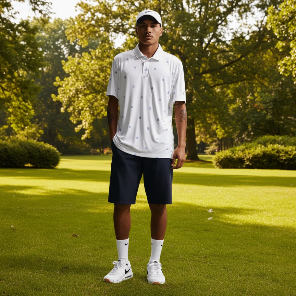 Nike Dri-Fit Par 5 Icon Stack Polo Shirt - White/Work Blue - Image 5
