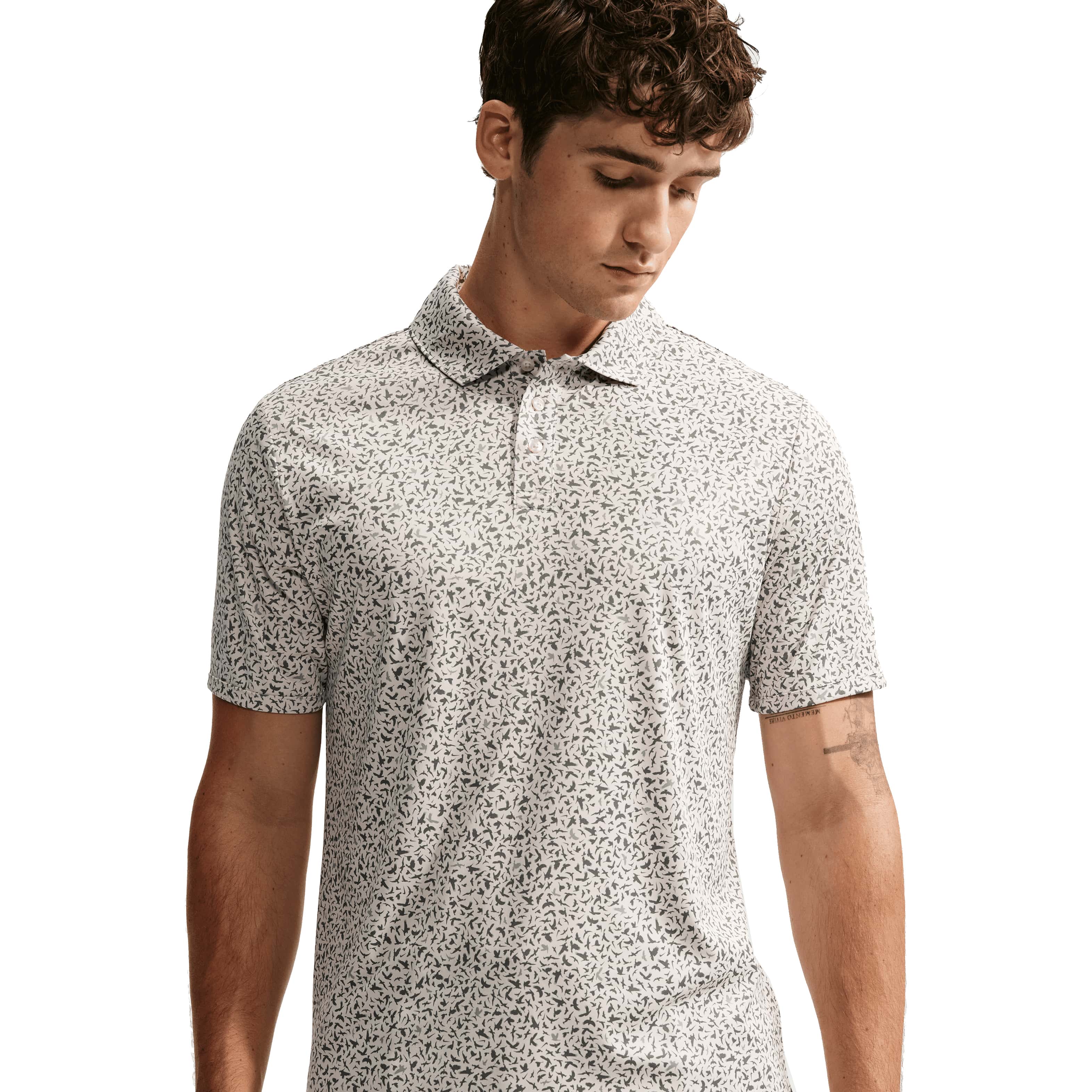 Nike Par Dri-Fit Microprint Birds Polo Shirt - Light Orewood Brn - Image 5