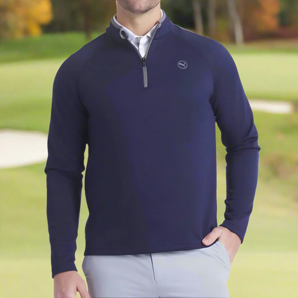 Puma Waffle Fleece 1/4 Zip Pullover - Deep Navy - Image 5