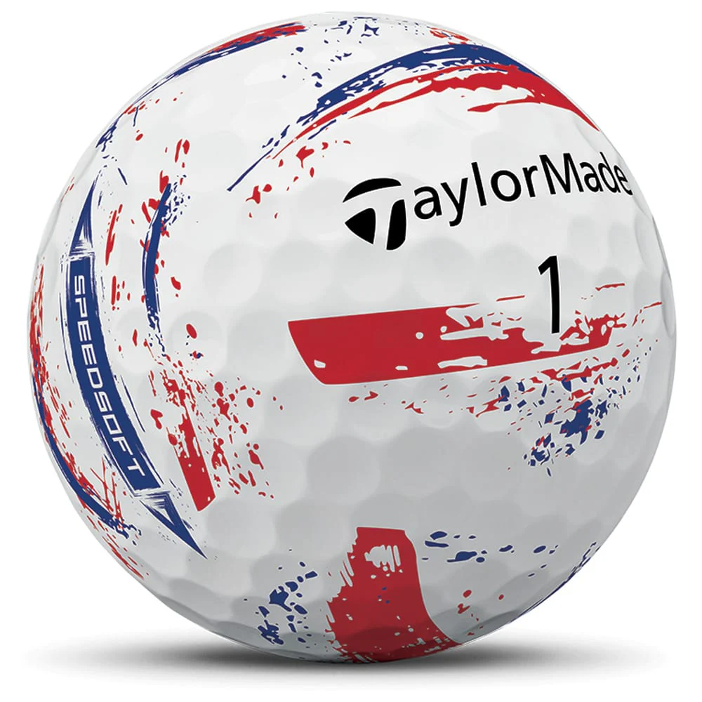 TaylorMade SpeedSoft Ink Golf Balls - White/Blue/Red - 12 Pack - Image 2