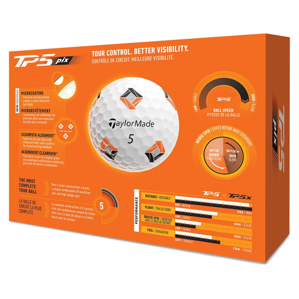 TaylorMade TP5 Pix Golf Balls - White - 12 Pack - Image 7