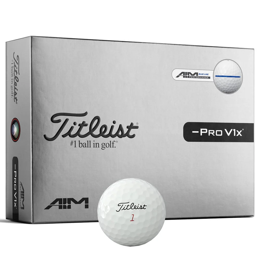 Titleist Pro V1x Left Dash AIM Blue Line Performance Golf Balls - White - 12 Pack