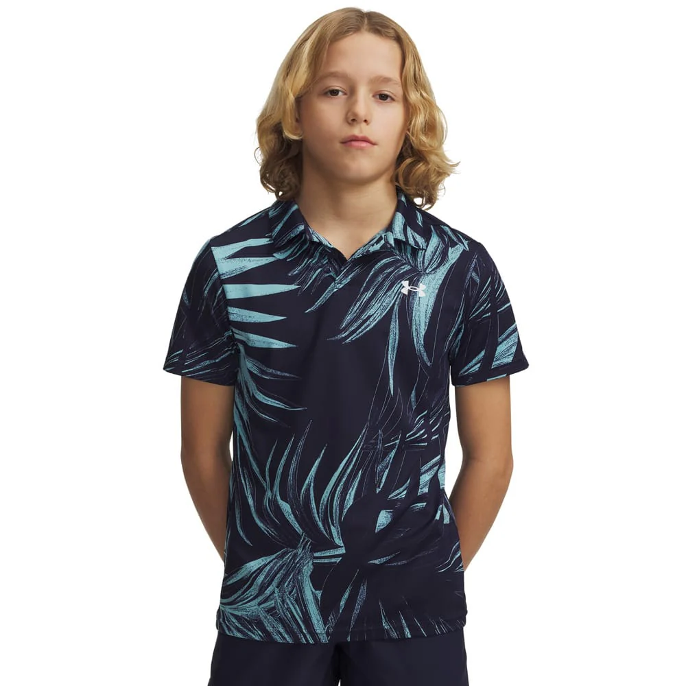 Under Armour Boys Matchplay Printed Polo Shirt - Midnight Navy/Blue Haze/White - Image 3
