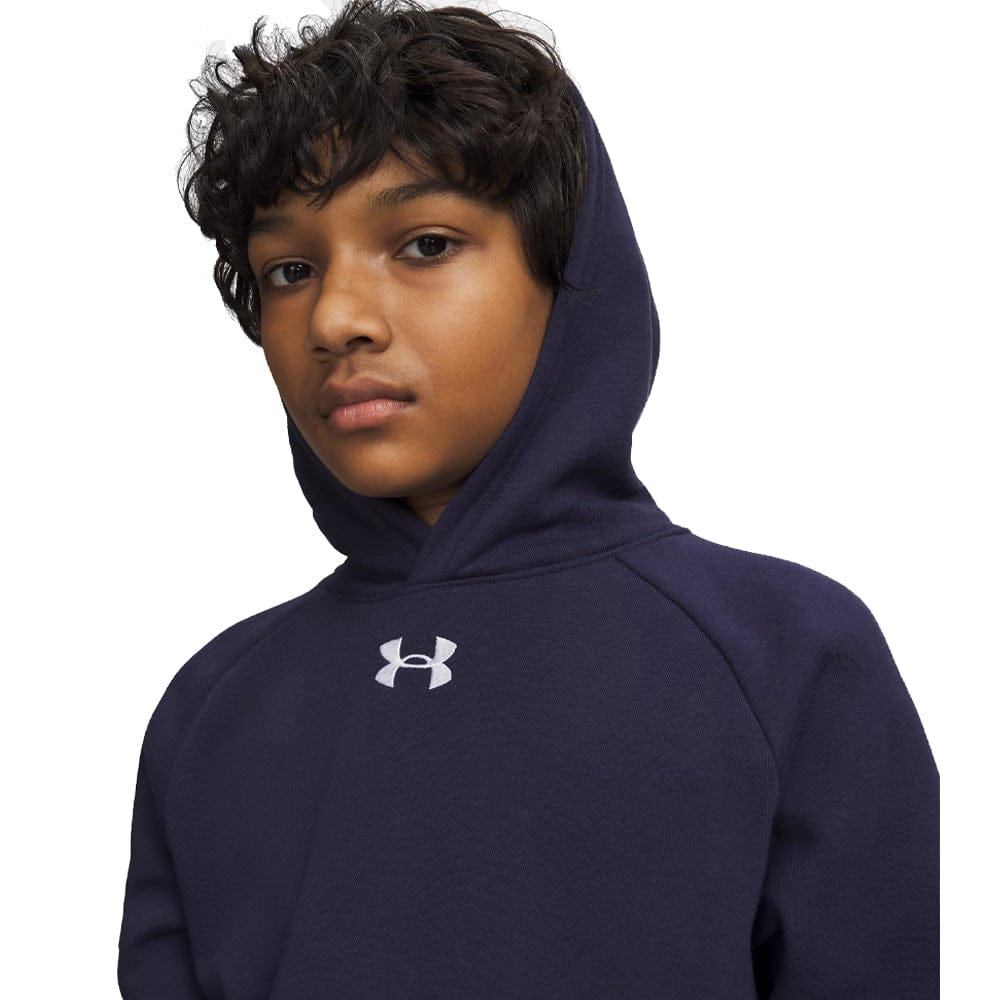 Under Armour Boys' Rival Fleece Hoodie - Midnight Navy/White - Image 5