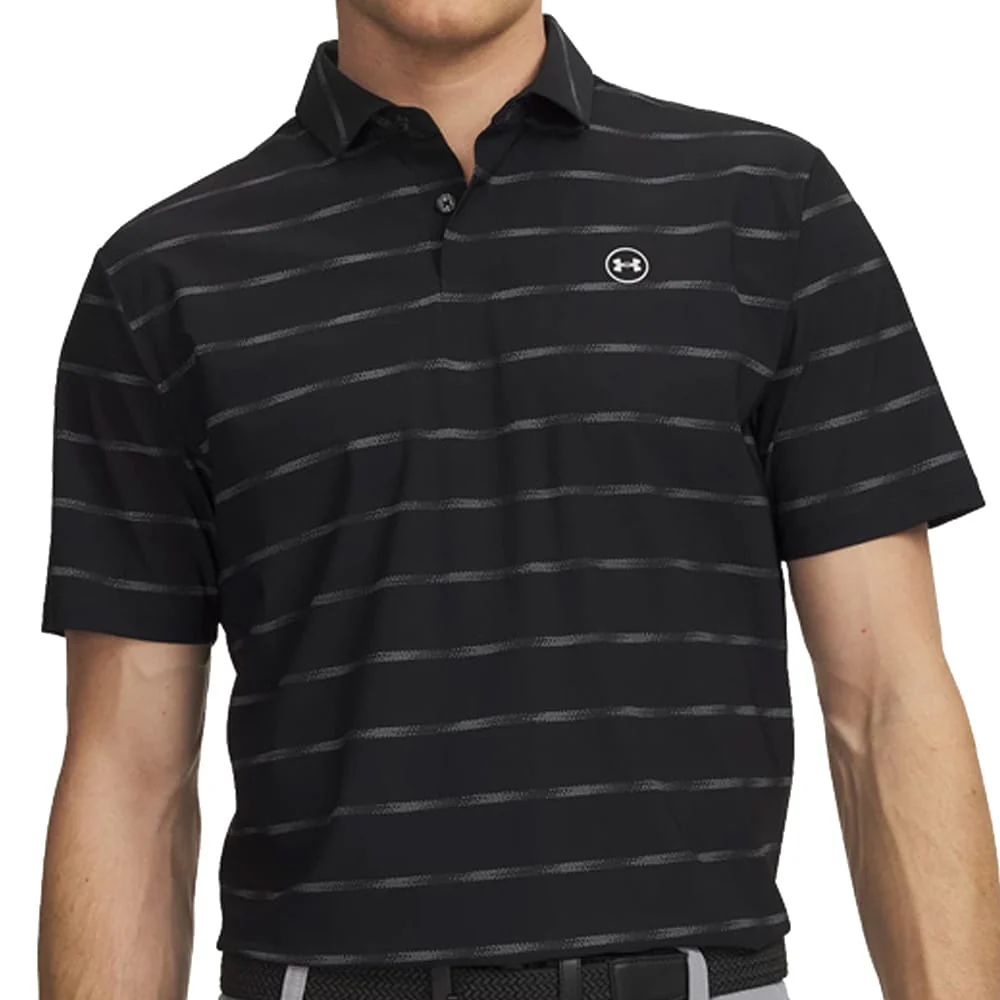 Under Armour Drive Chill Printed Polo Shirt - Black/Castlerock/Halo Gray
